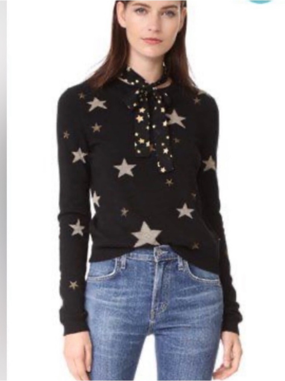 RED Valentino Black Sweater with Star Motif and Neck Bow 0219